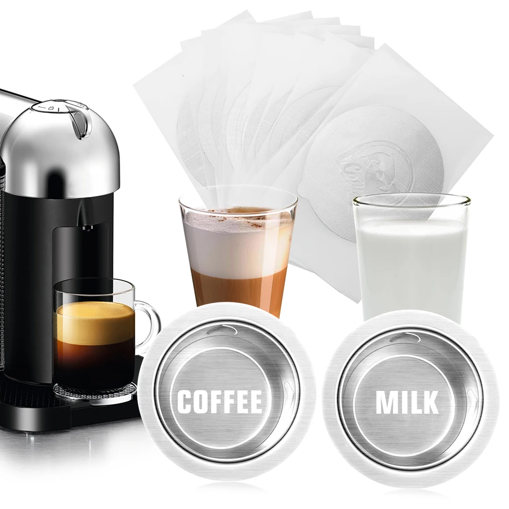 ICafilas безстильной стали многоразовые для Nespresso Vertuo кофе капсулы и 80 мл молока