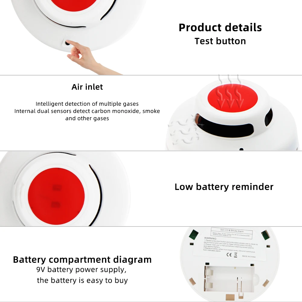 2 in 1 carbon monoxide and smoke alarm combination co smoke detector indoor home security flash warning alarm 30 off free global shipping