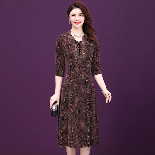 

High Quality Spring Autumn New Fashion Style Plus Size Designs Female Dress Elegant Temperament Slim Women Dresses Mother