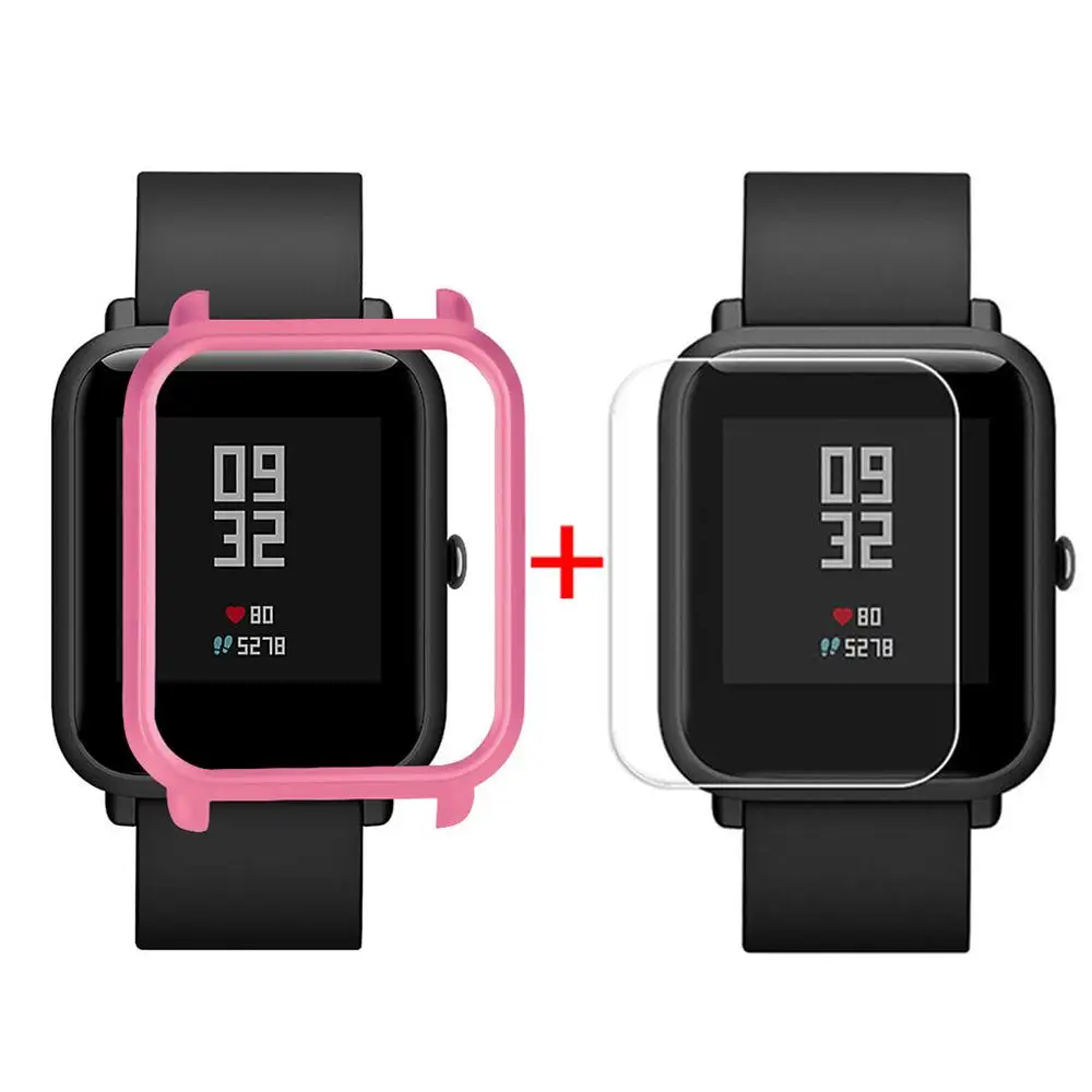 Hot Pink Тонкий цветной чехол из поликарбоната с защитной рамкой для часов Huami Amazfit Bip Younth с защитой экрана - Цвет: Hot Pink
