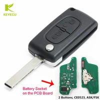 keyecu 2 button flip remote car key fob 433mhz electronic id46 for peugeot 207 307 308 407 ce0523 model for citroen c3 a51 ds3