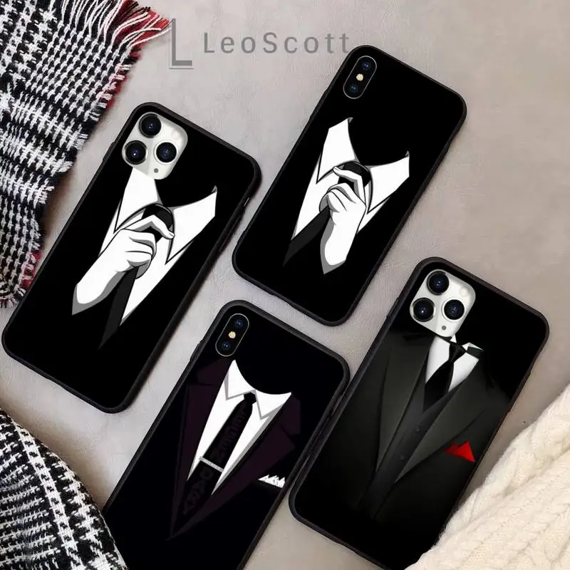 

Suit shirt man cool black phone case for iPhone 11 12 pro XS MAX 8 7 6 6S Plus X 5S SE 2020 XR Soft silicone cover funda coque