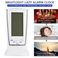 white plastic modern square lcd digital alarm clock electronic calender led display battery powered with digital thermometer
