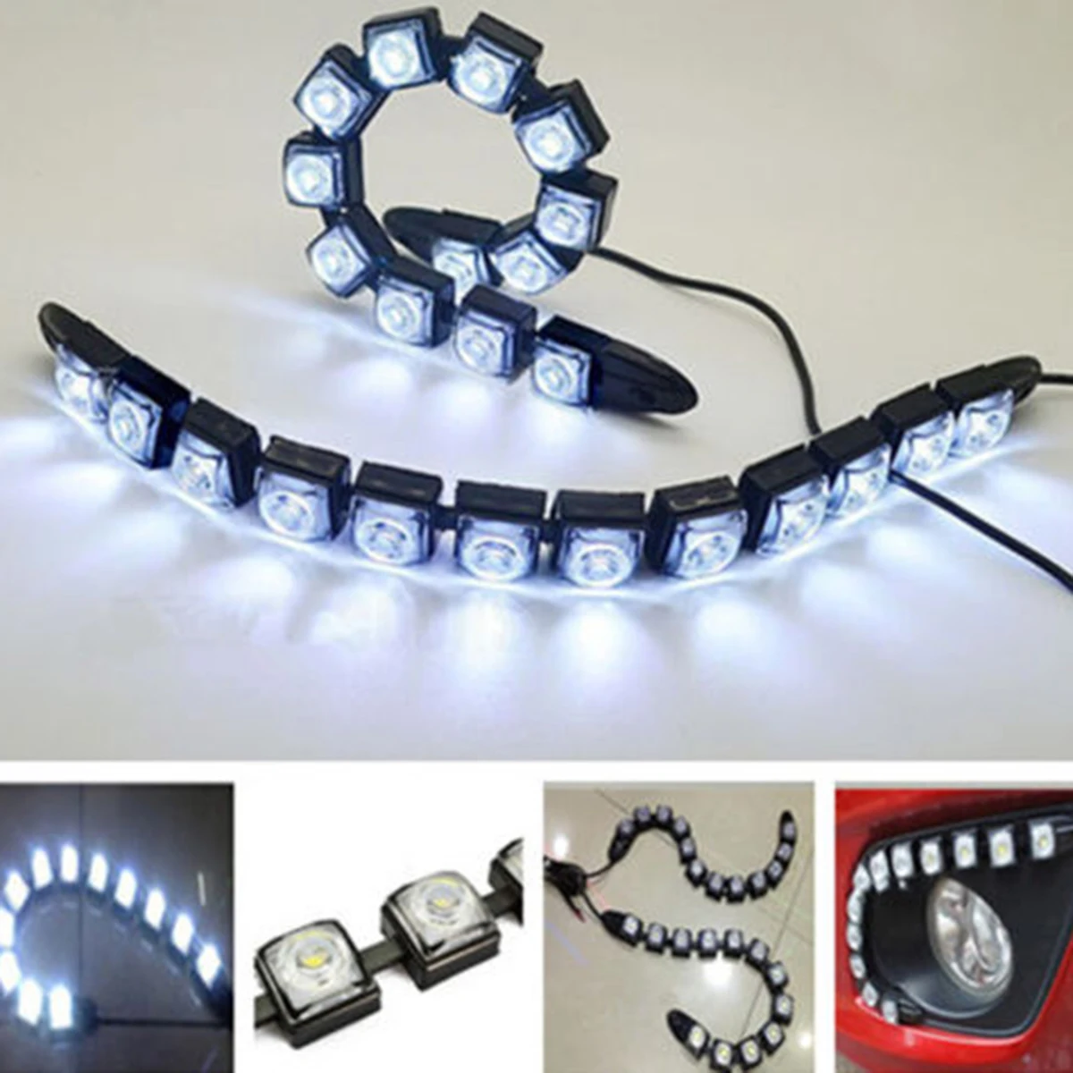 

1pair 6000K 12V 12W Car LED Light Flexible Car 12 LED DRL Daytime Running Lights Waterproof Driving Daylight Fog Light