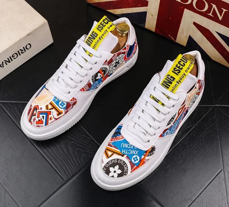 Туфли мужские с кружевом Вулканизированная подошва стиль хип-хоп белые b66