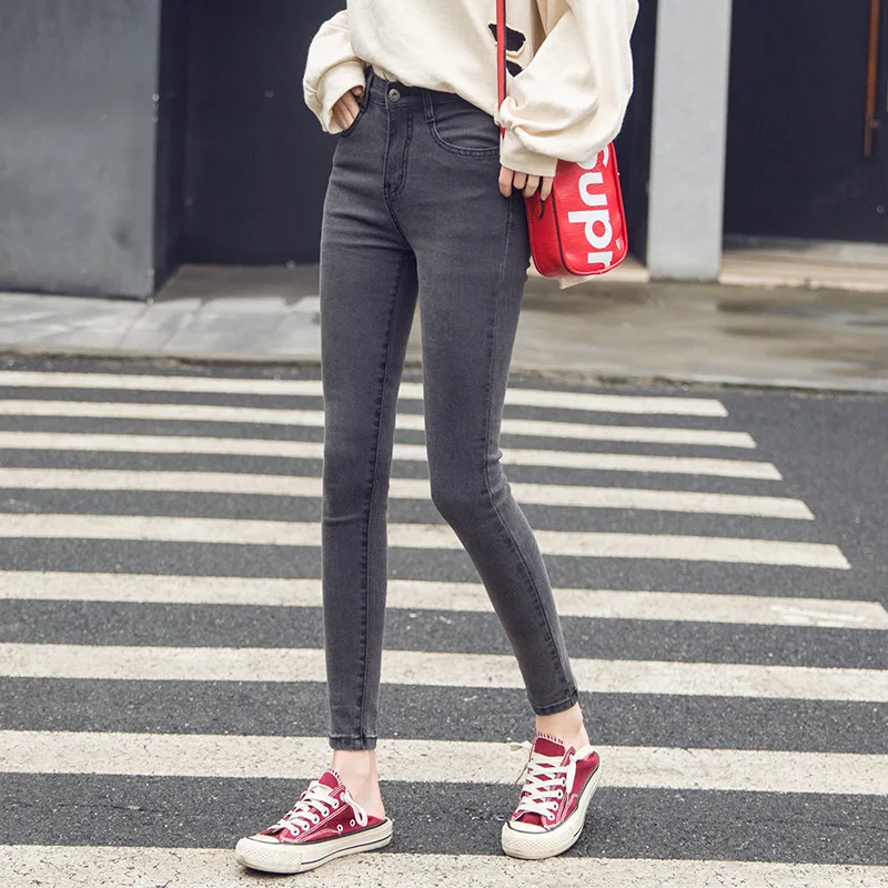 Новинка 2020 джинсовые брюки женские облегающие Модные Узкие тонкие черные джинсы