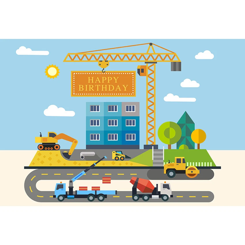 

Engineering vehicle Photophone Baby Child Birthday Party Photography Backdrops Custom Photographic Backgrounds For Photo Studio