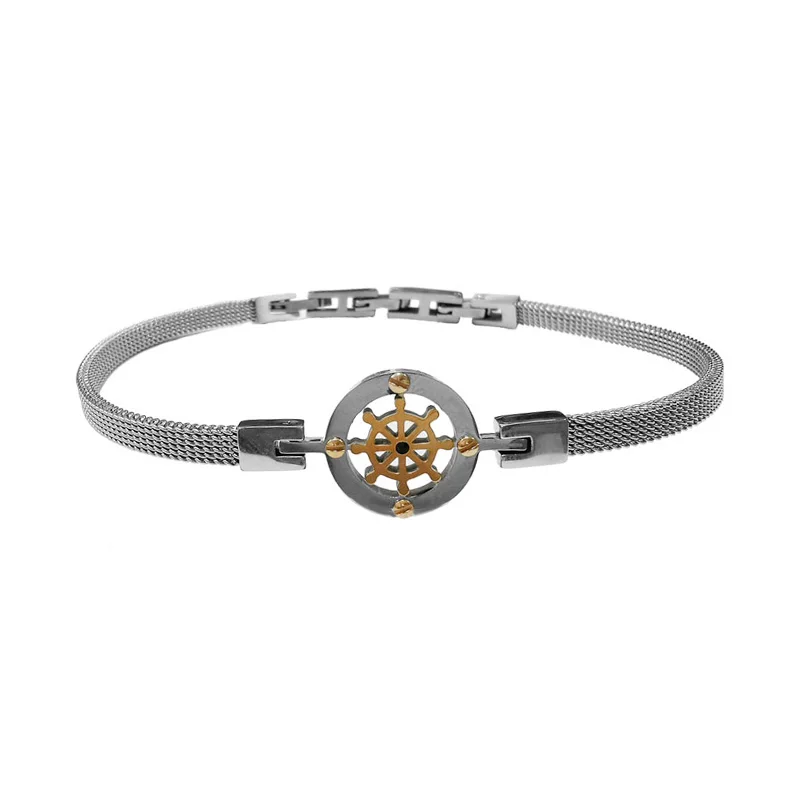 

Runda Retro Men'S Mesh Bracelet With Rose Gold Anchor Stainless Steel Jewelry Men'S Holiday Gift