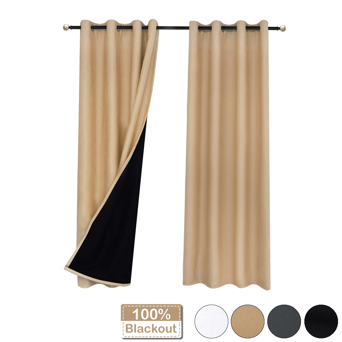 

100% Blackout Curtains With Liner Solid Colour Thermal Insulated Window Treatment Grommet Drapes For Living Room Bedroom Decor