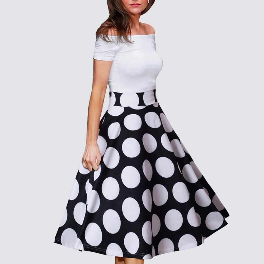 Летнее женское винтажное платье с вырезом лодочкой в красный горошек | Женская