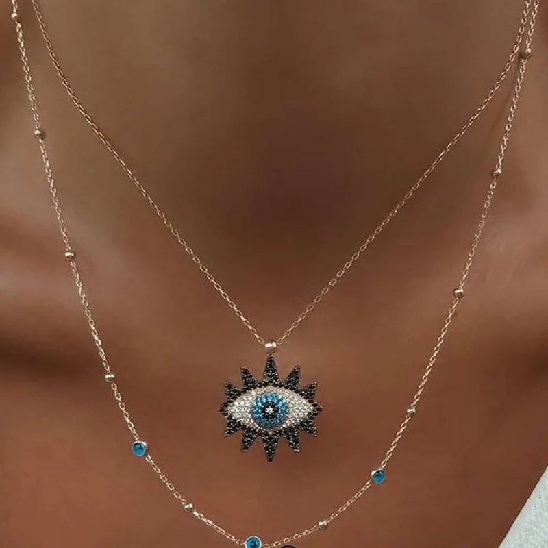 

HaHaGirl Vintage Fashion Evil Eye Necklace Pendant Clavicle Chain Statement Long Necklace Women Accessory Collars Bijoux Jewelry