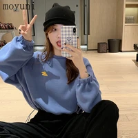 hot girl short sweater womens autumn korean style new drawstring loose fitting non hoodie long sleeve top clothes for teens