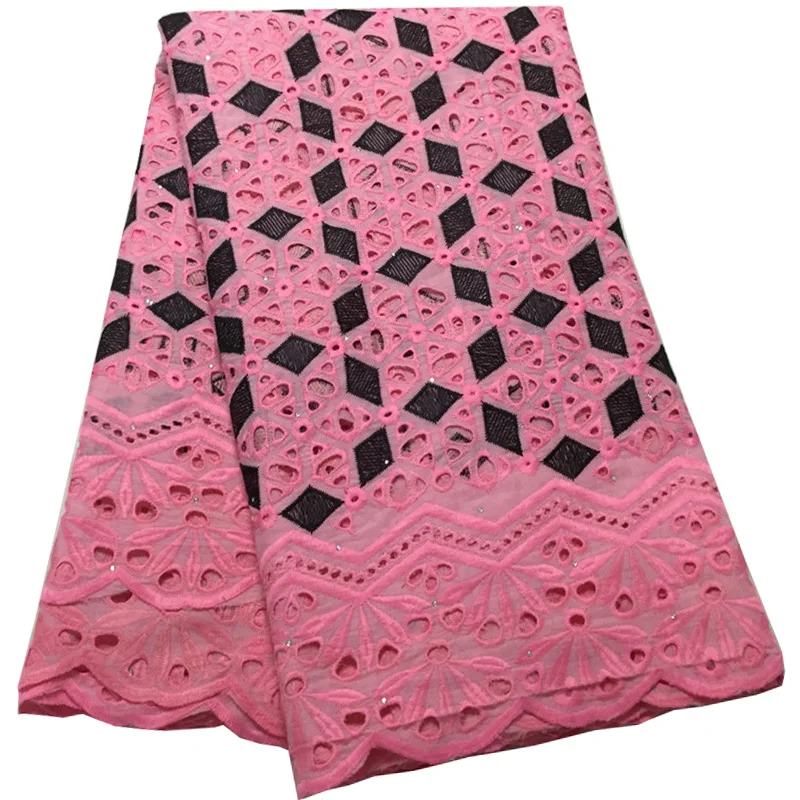 

(5 ярдов/шт) элегантная вышитая швейцарская хлопчатобумажная кружевная ткань розовая африканская вуаль кружевная ткань Новое поступление д...