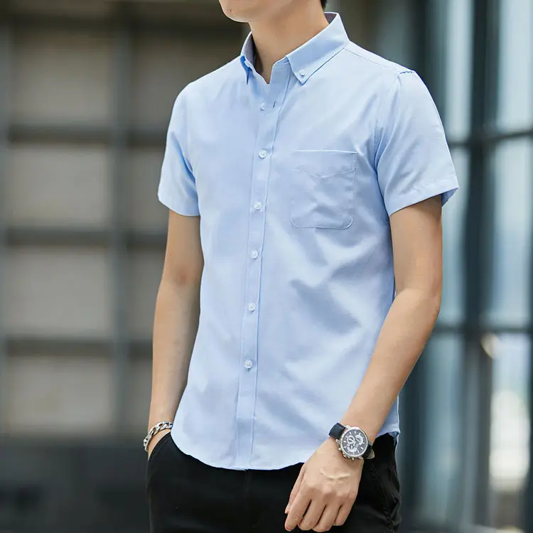 

High Quality Non-ironing Men Dress Shirt Short Sleeve New Solid Male Clothing Fit Business Shirts White Blue Navy Black Red