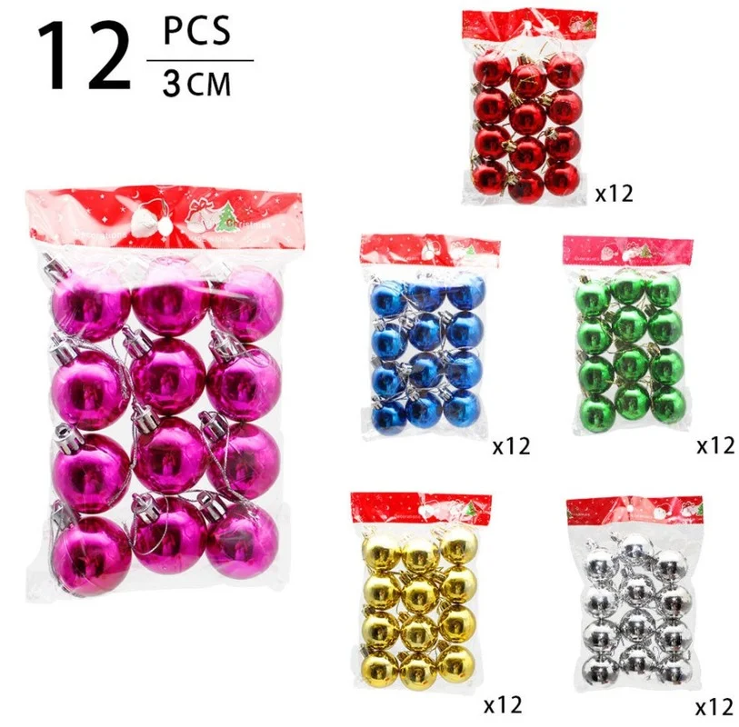 

Новогодние рождественские украшения 2022, декоративный шар, 3 см, 12 шт., подвесной шар для рождественской елки, для домашнего декора, супермарк...