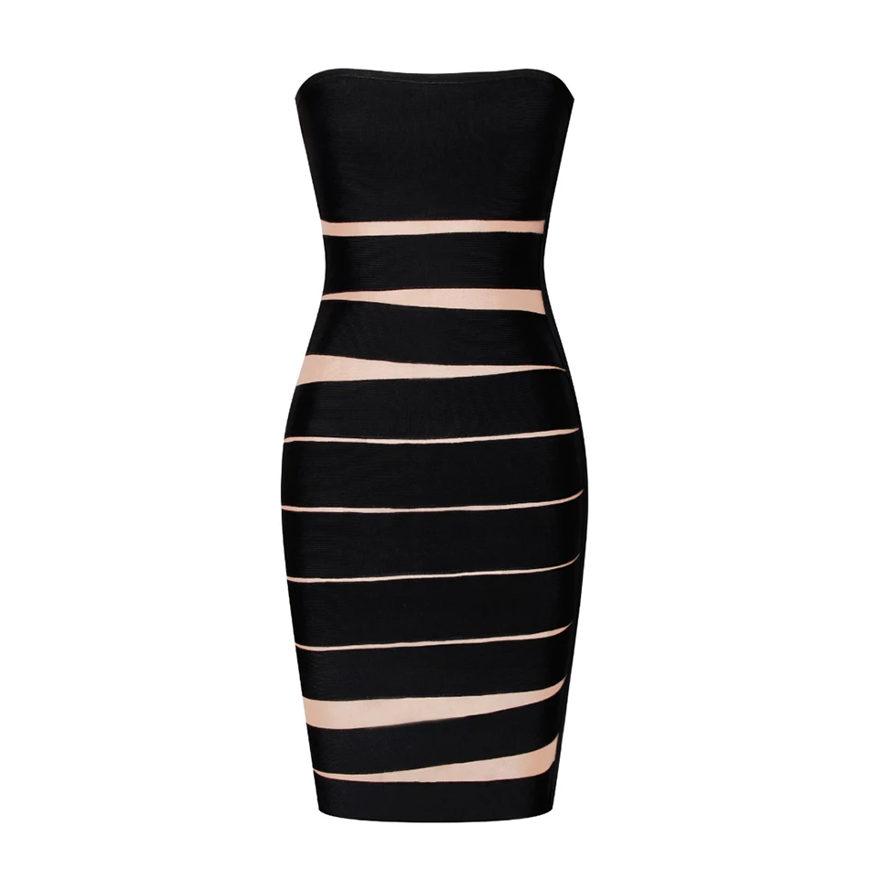 

Bodycon Black Bandage Dress Women Vestidos 2020 New Summer Strapless Black&Apricot Club Dress Mini Celebrity Party Dresses