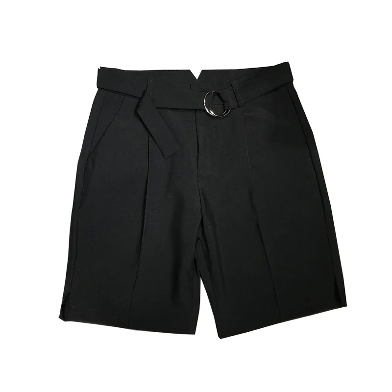 

Summer British Men's Pants Solid Color Business Dress Trousers Casual Slim Fit Suits Shorts Side Split Five-point Streetwear