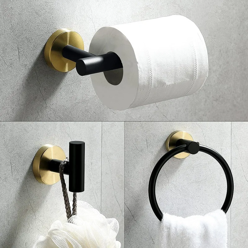 

Gold Black Toilet Paper Holder Towel Ring Robe Hook Stainless Steel Roll Holder Coat Hook Towel Rack Luxury Bathroom Accessories