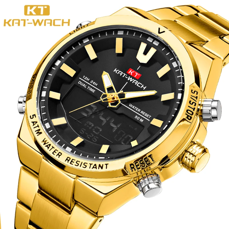 

2022 KAT-WACH Top Brand Luxury Fashion Sports Military Watch For Men Gold Quartz Wrist Watches Man Clock Chronograph Wristwatch