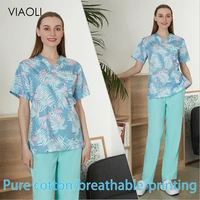 hospital printed surgical scrub uniform female laboratory suit dentist surgery suit clinic pharmacy care scrubs medical clothing
