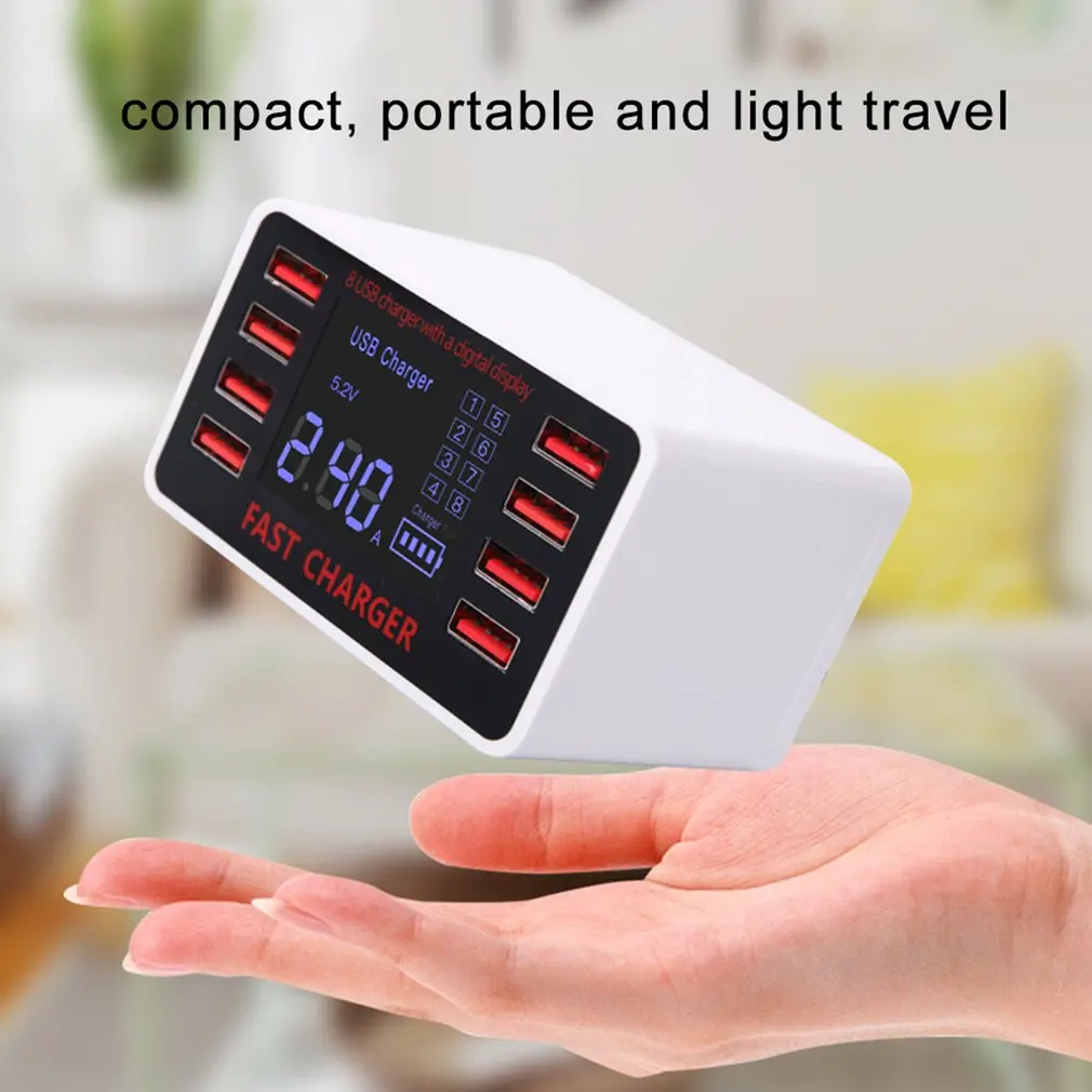 40W Multi-Port Charger LCD Display 8 Port USB Charging Station Power Adapter Universal Mobile Phone Desktop Wall Home | Электроника