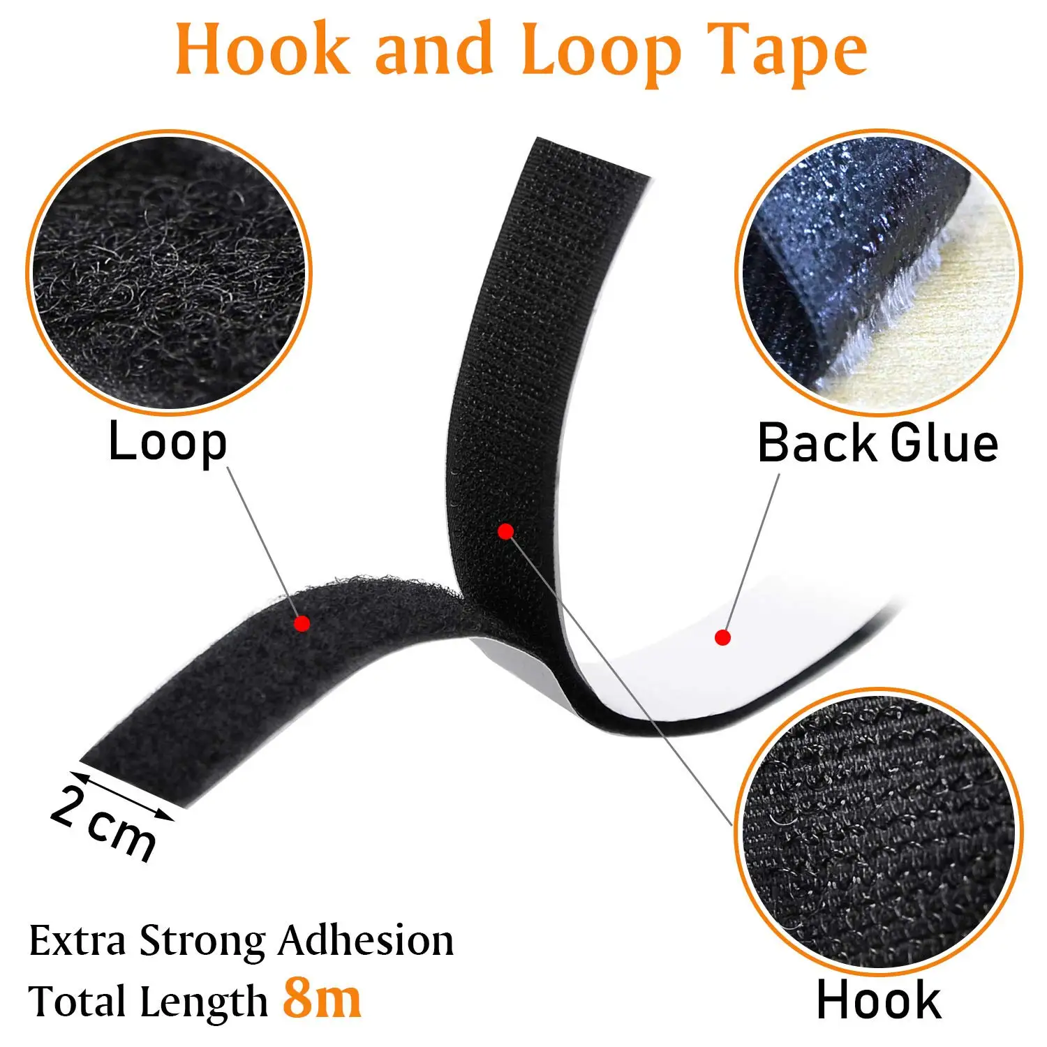 

8M Strong Self adhesive Hook and Loop Fastener Tape nylon sticker velcros adhesive with Glue Self-adhesive Pad with Loop Tape