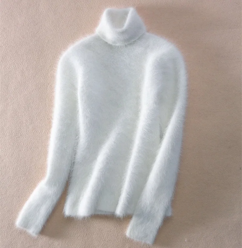 

Turtleneck Women Sweater 2020 Autumn Winter White Mohair Pullover Sweter Female Pull Femme Hiver Streetwear Jumper Sweater