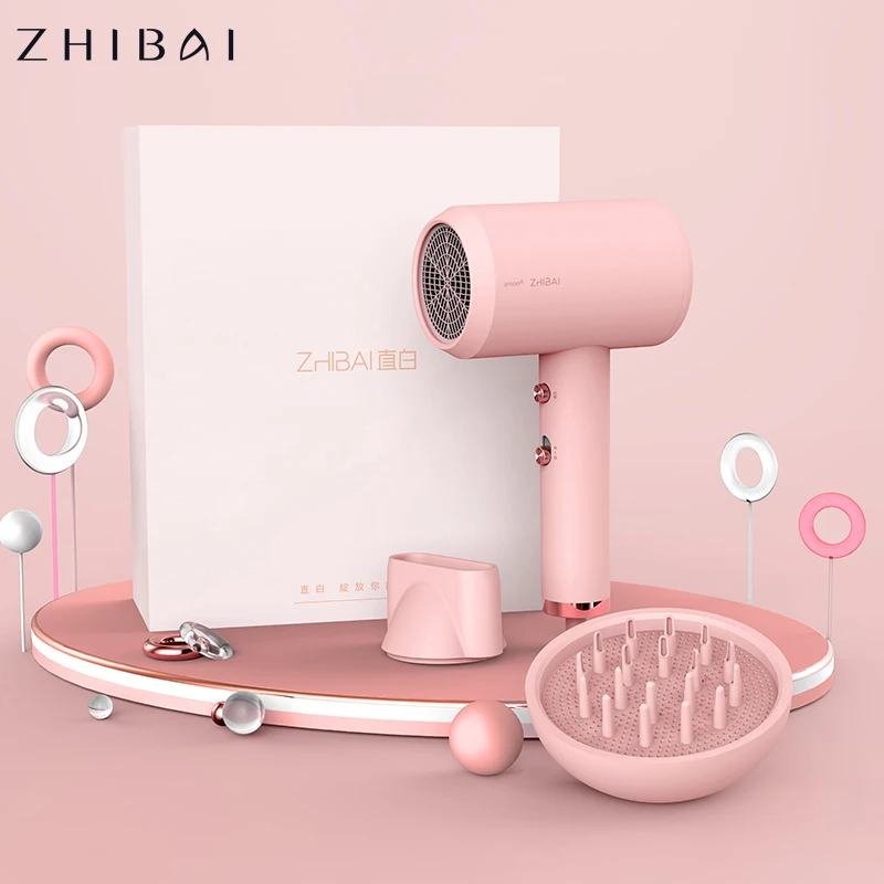 ZHIBAI Анион Фен для волос розовая Диффузия температуры Mi фен дома Дорожный