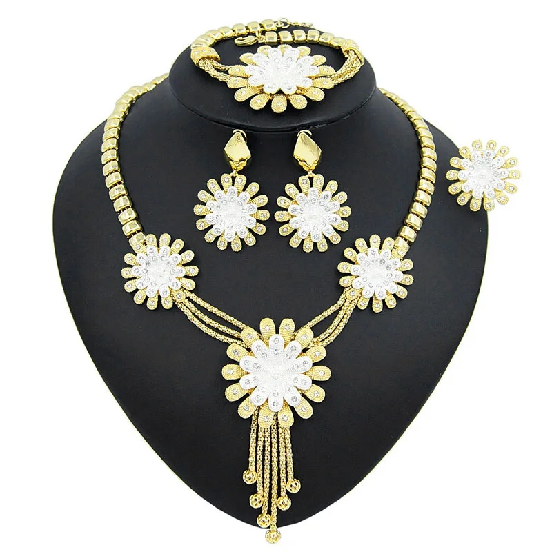 

Yulaili Top Quality Dubai Gold Jewelry Sets Pendant Necklace Earrings Bracelet Ring Wedding Bridal Jewelery Set Accessories
