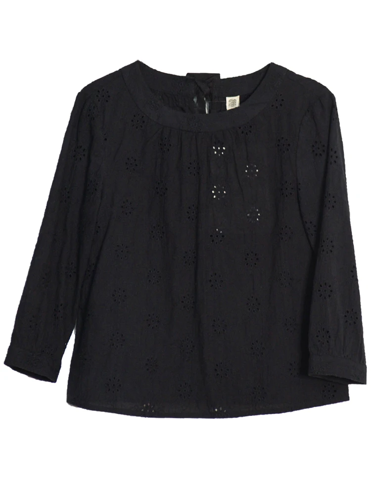 

CYNTHIA 2020 New Spring Women Blouse Summer Female Vintage Embroidery O-neck Cotton Long Sleeve Straight Bow-tie Loose Shirts