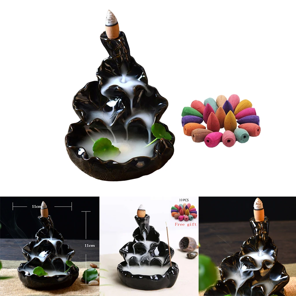 

Ceramic Home Incense Burner Backflow Waterfall Incense Censer with Incense Cones Home Teahouse Office Decoration