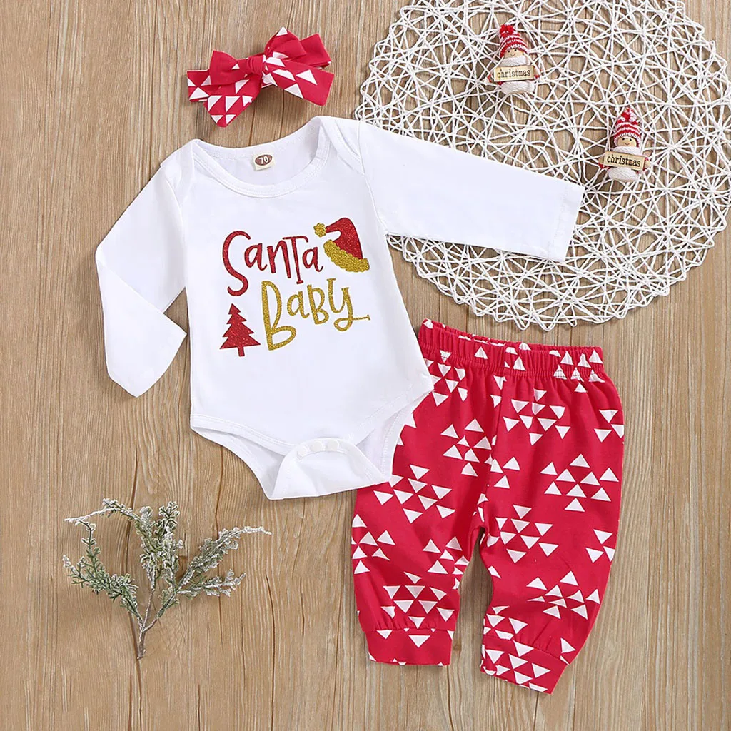 Комплект одежды для новорожденных Рождественский комбинезон маленьких девочек