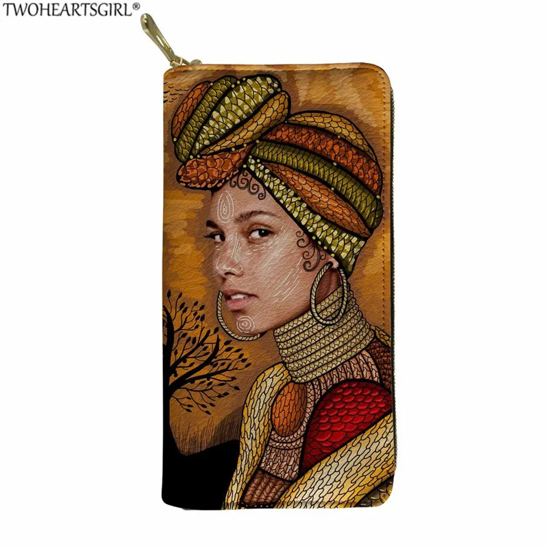 

Длинные кожаные кошельки twoheart Girl в винтажном африканском этническом стиле, кошелек с принтом в традиционном стиле, Дамский Повседневный кл...