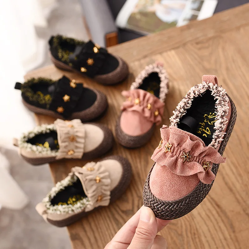 

Spring Kids Shoes for Girls Star Lace Princess Shoes Pleated Lace Girl Fine Velvet Baby Children Vine Toddlers Non-slip Sandals