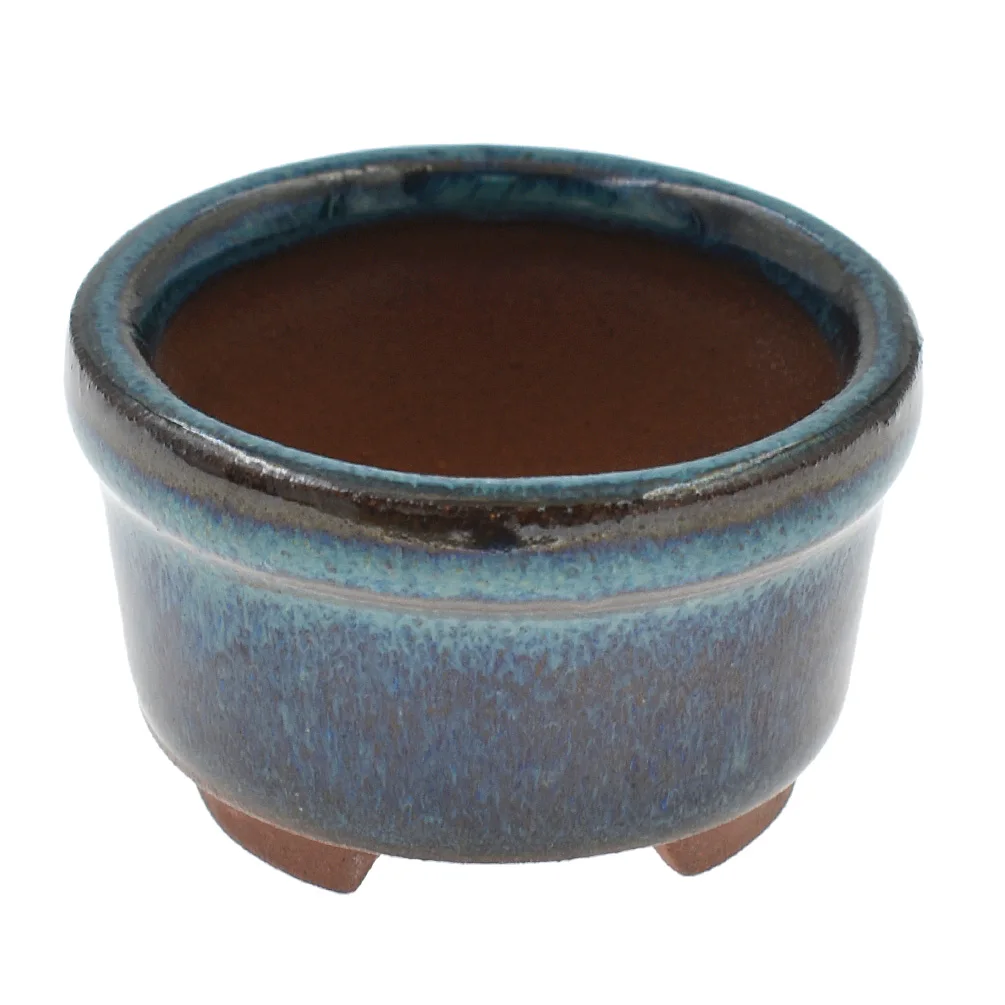1 шт. китайский цветочный горшок бонсай темно синий круглый глазурованный для