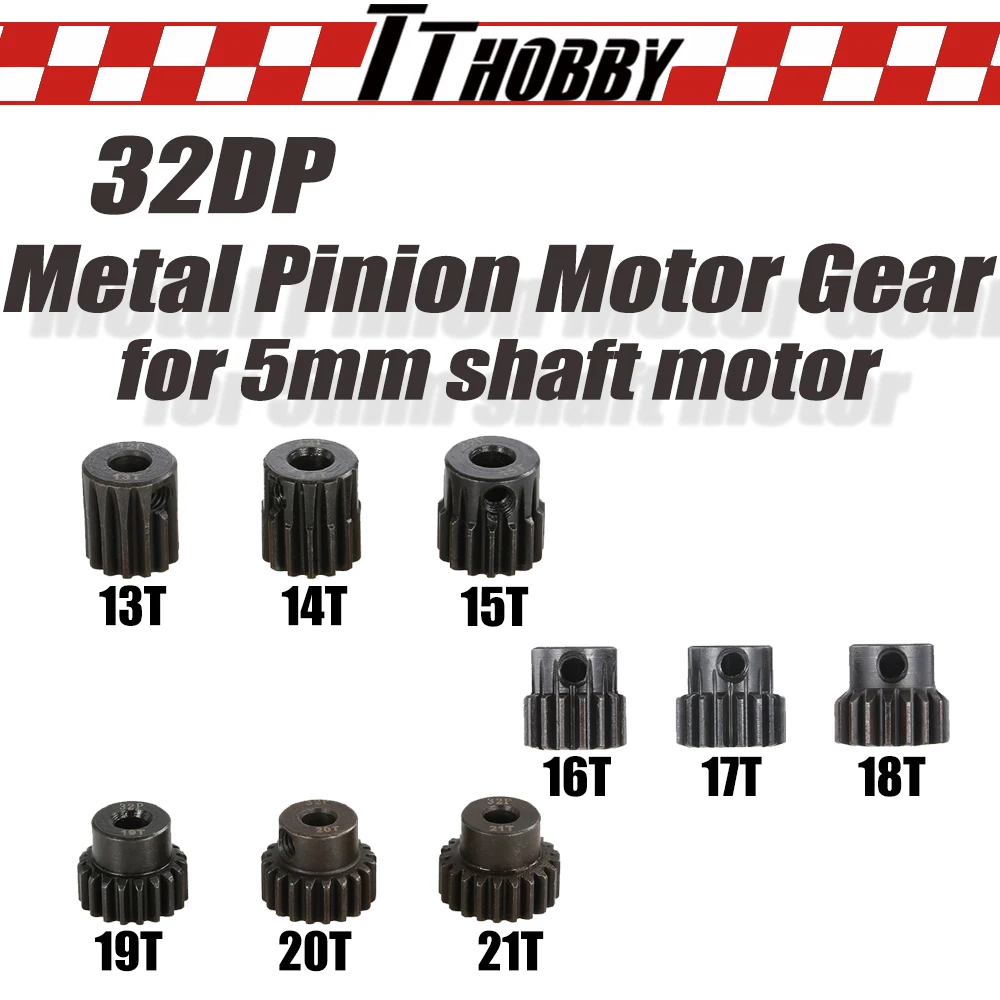 

TTHOBBY Rc Motor Gear 32DP Metal Aluminium Pinion 13T 15T 17T 20T 21T Motor Gear Set 5mm Shaft for 1/8 1/10 RC Car Monster Truck