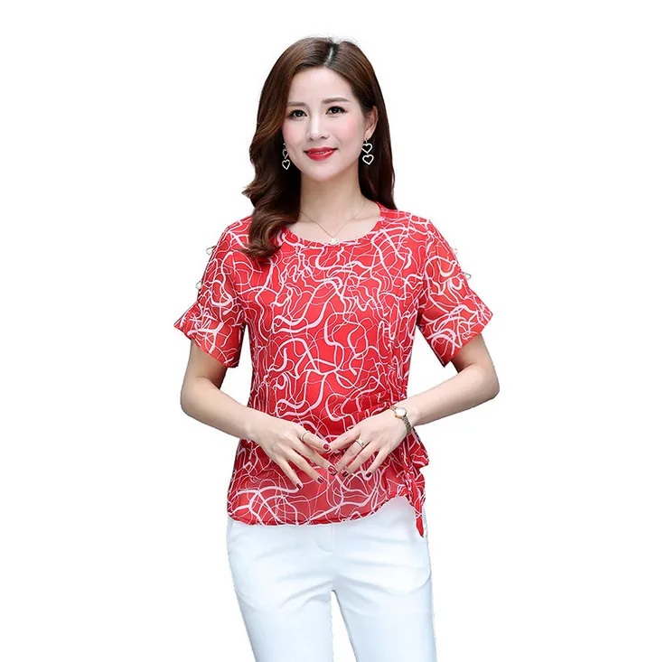 Шифоновая рубашка для женщин летние пуловеры футболки с коротким рукавом