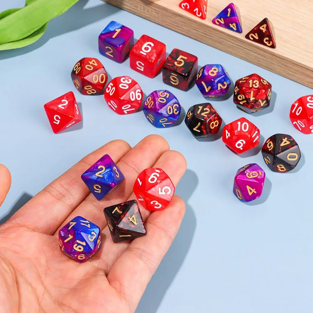 

7 шт., разноцветные многосторонние многогранные игральные кости для TRPG DND D4 D6 D8 D10 D12 D20