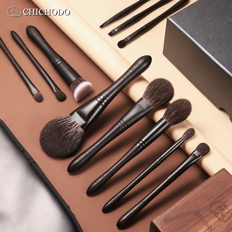 CHICHODO Makeup Brush-2021 New Luxurious Professional Black 11 Brushes set-High Level Fox&Goat&Pony&Synthetic Hair cosmetic tool