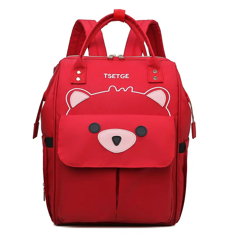 red Kawaii Bear Mommy рюкзак, водонепроницаемая сумка для ухода за ребенком, Большой Вместительный рюкзак для путешествий, многофункциональная сумка для подгузников Rugzak - Цвет: red
