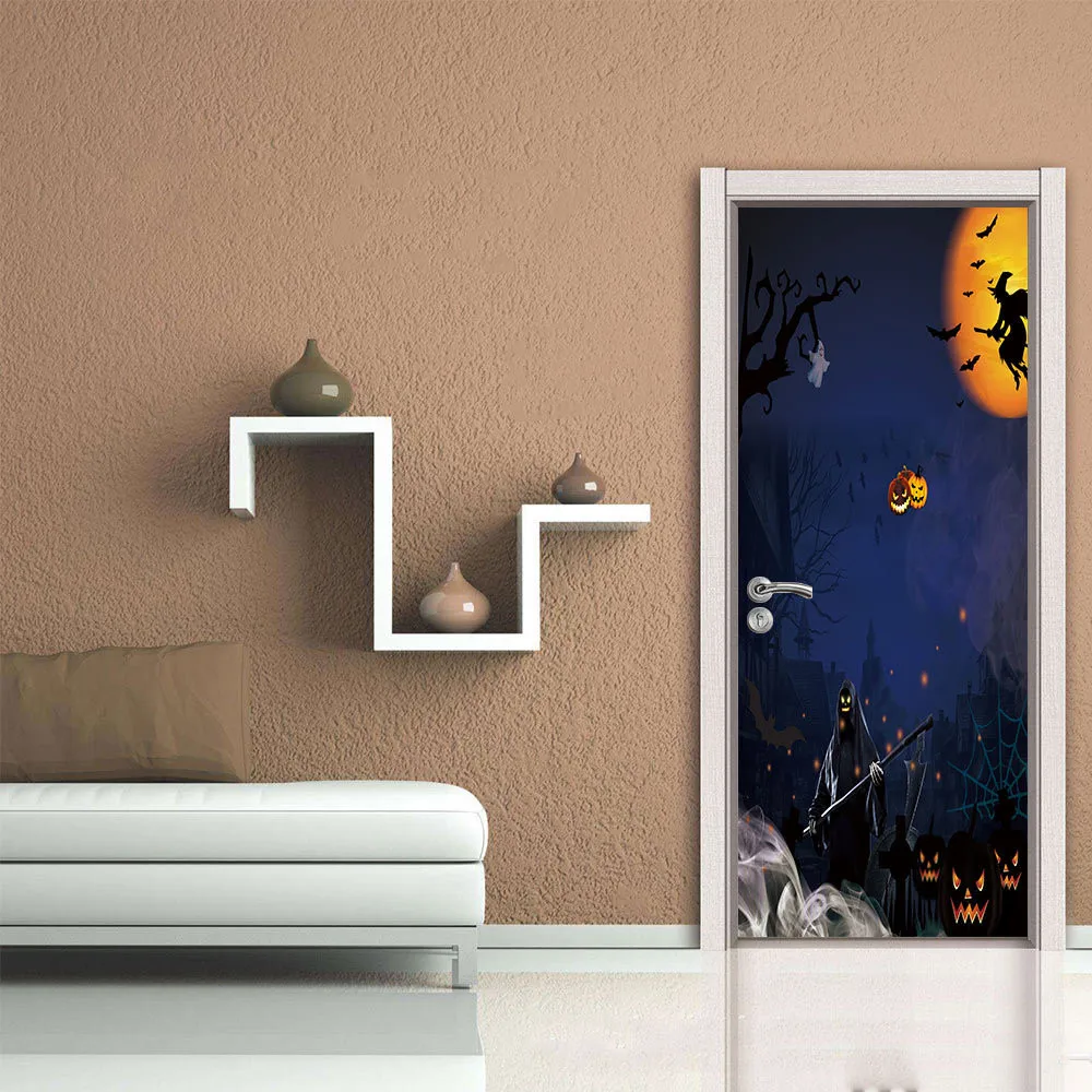 Хэллоуин 3D Spooky Walkway дверь наклейка обои фестиваль ремонт самоклеющиеся наклейки