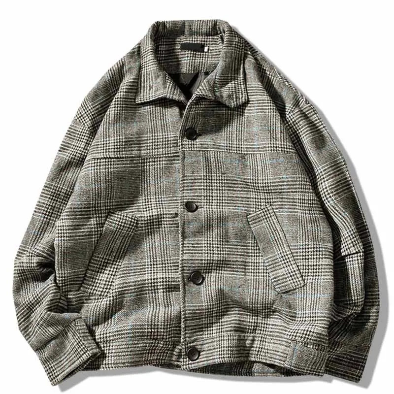 Мужское шерстяное пальто в клетку с отложным воротником на пуговицах | Мужская