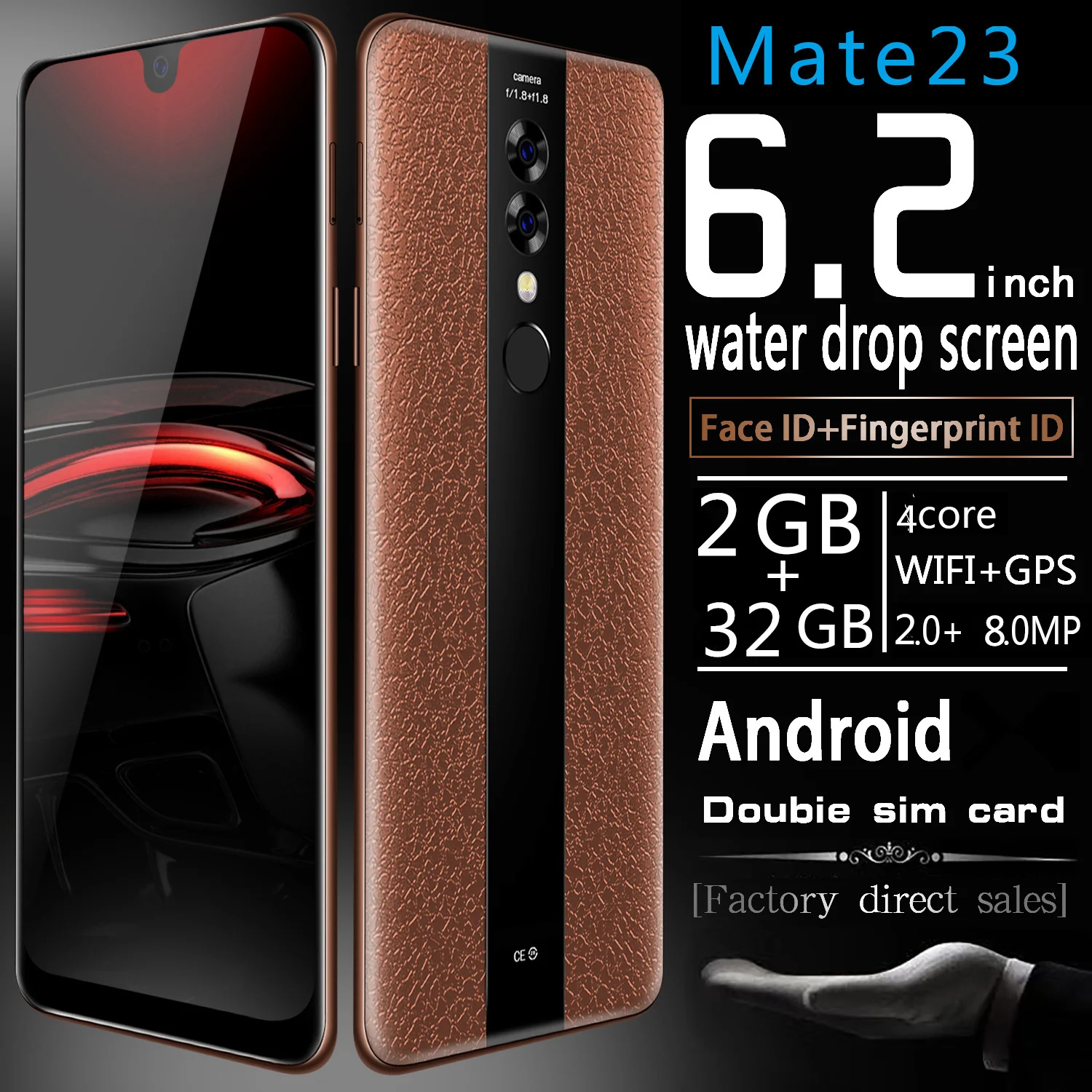Смартфон 6 2 дюйма Mate23 мобильный телефон Капля воды экран с роскошным кожаным