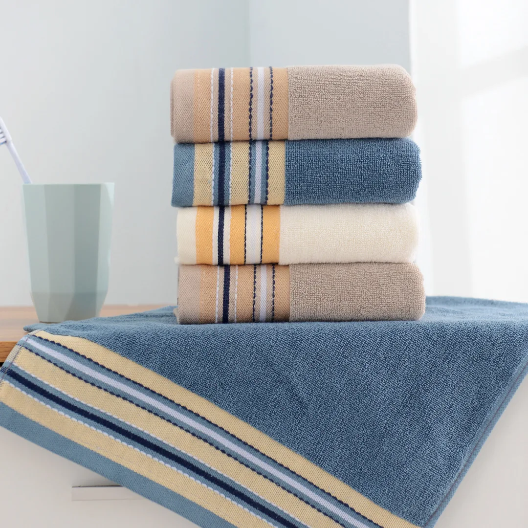 

2 Pieces Stripe Satin Hand Face Towel Soft Terry Yarn Dyed Absorbent Cotton Towel 75x34cm