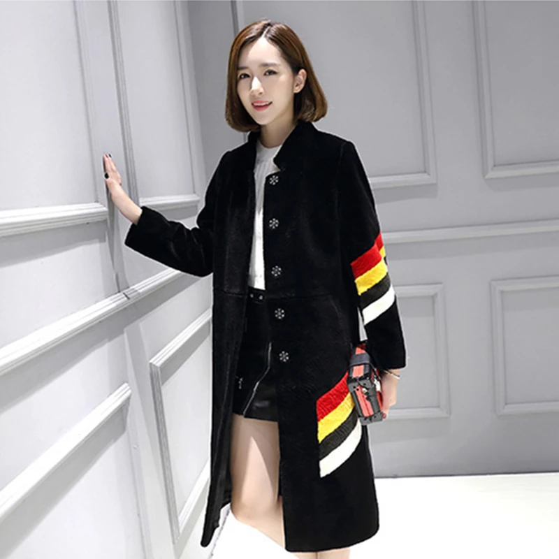 

Осенняя мода весна новое Свободное пальто женское с длинным рукавом стоячий воротник однобортное высококачественное женское Fanx меховое па...