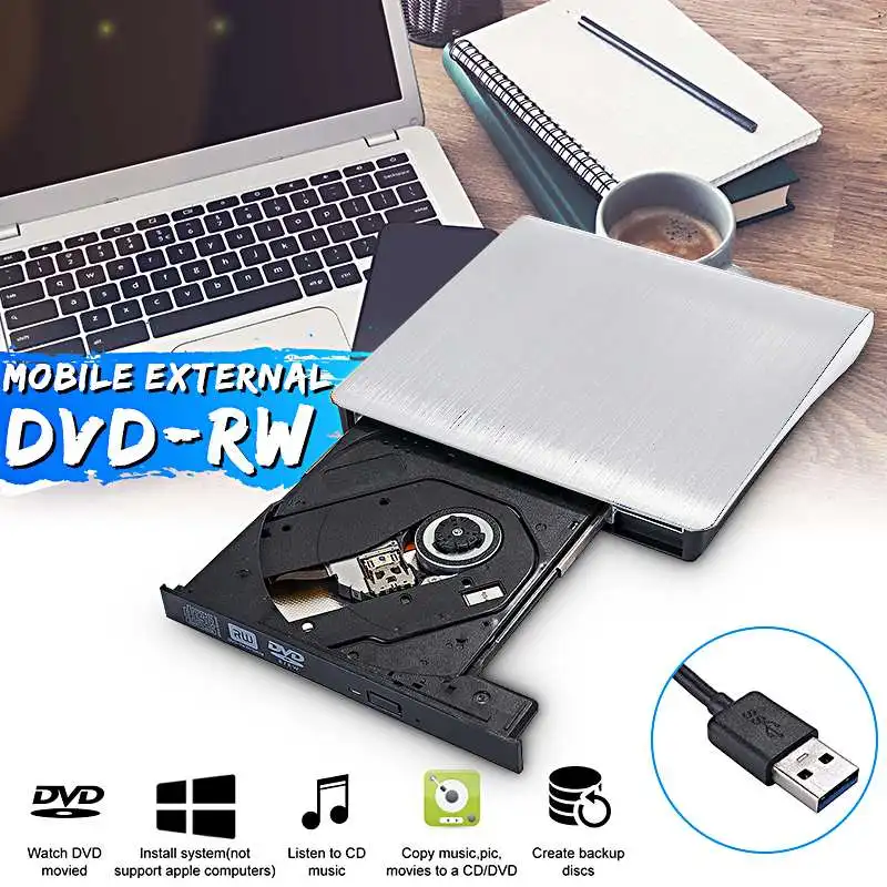 Дизайн Белый USB 3,0 тонкий внешний DVD-RW CD Писатель Привод горелки ридер плеер оптические диски для портативных ПК