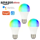 Умсветильник Светодиодная лампа E27 с Wi-Fi, 9 Вт, RGB-подсветка, работает с AlexaGoogle HomeTuyaZigbee3.0, 240 в, с регулируемой яркостью и таймером