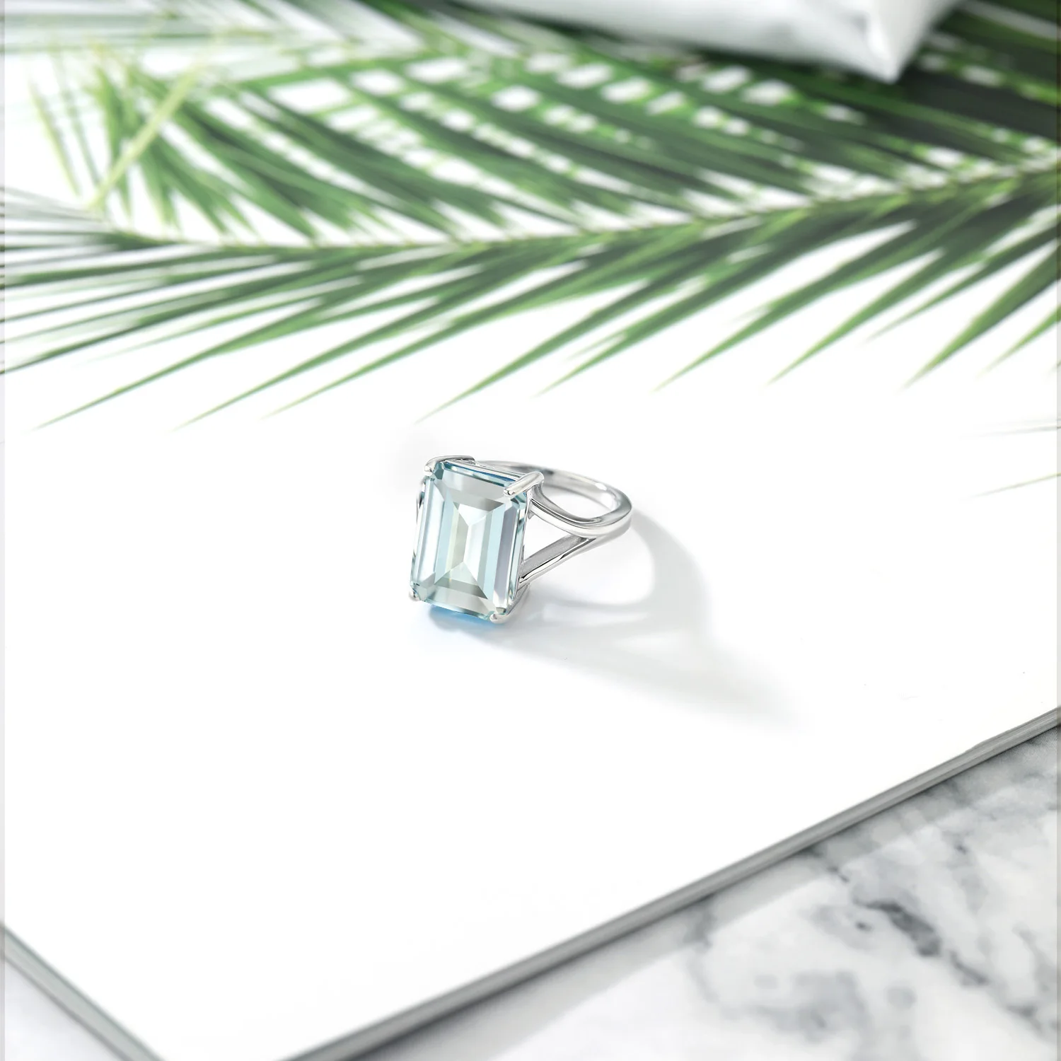 GemStoneKing 6 64 Ct восьмиугольник Небесно Голубой Имитация аквамарин 925 пробы