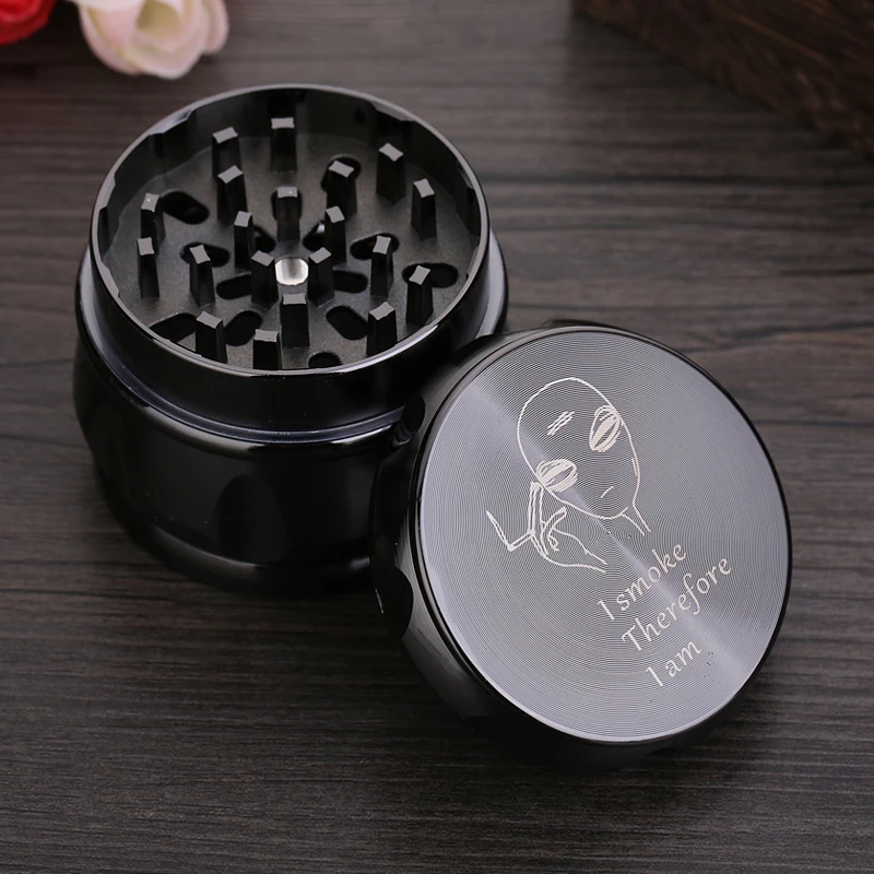 

Cigarette Smoking Grinder 4-Layer 63mm Round Black Metal Herbal Weed Tobacco Crusher Dry Cutter Black Laser Engraved LOGO Custom