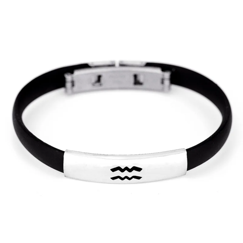 

Fashion Charm Bracelet Best-Seller Couple Bracelet 12 Constellation Silica Gel Bracelet Titanium Steel Black Bracelet Exquisite